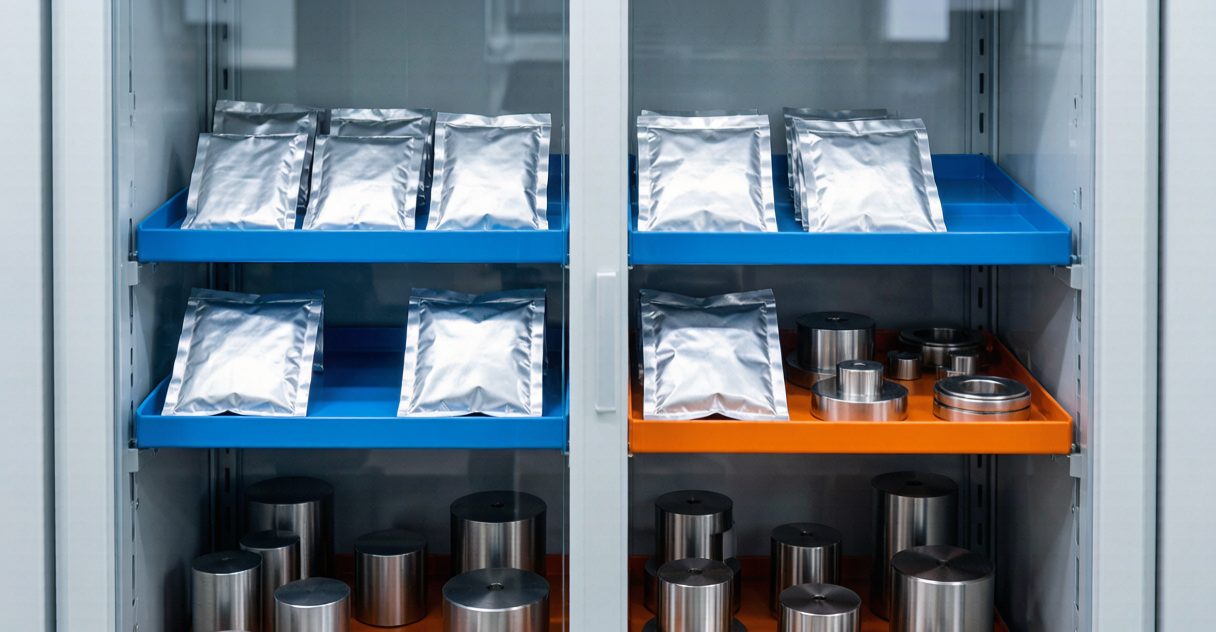 Aerospace alloy components stored in a YanSyn nitrogen purge cabinet